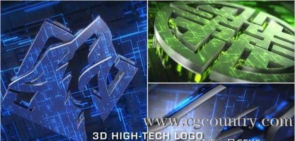AE模板-科技感三维Logo动画 3D High-Tech Logo Reveal